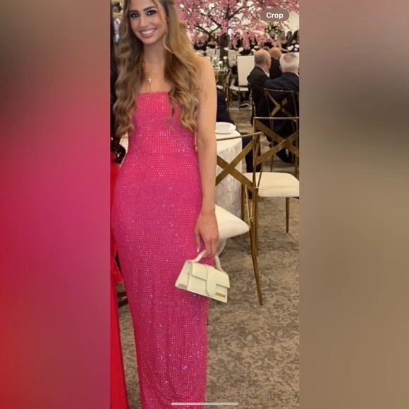 Oh Polly Daleyza Hot Pink Strapless Embellished Gown Size 0 - Picture 4 of 4